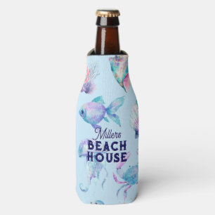Beach Vibe Pastellfarben Meerestiere Muster Flaschenkühler