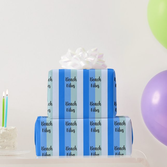 Beach Vibes, Blue Stripes Geschenkpapier (Partygeschenke)