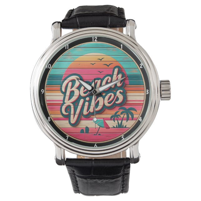  Beach Vibes Design and Tropical Sunset Armbanduhr (Vorderseite)
