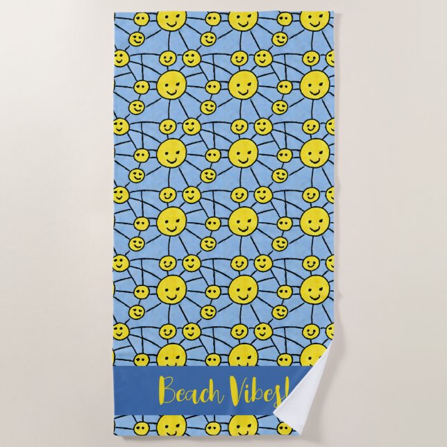 "Beach Vibes!" Lächelndes Strandtuch (Vorderseite)