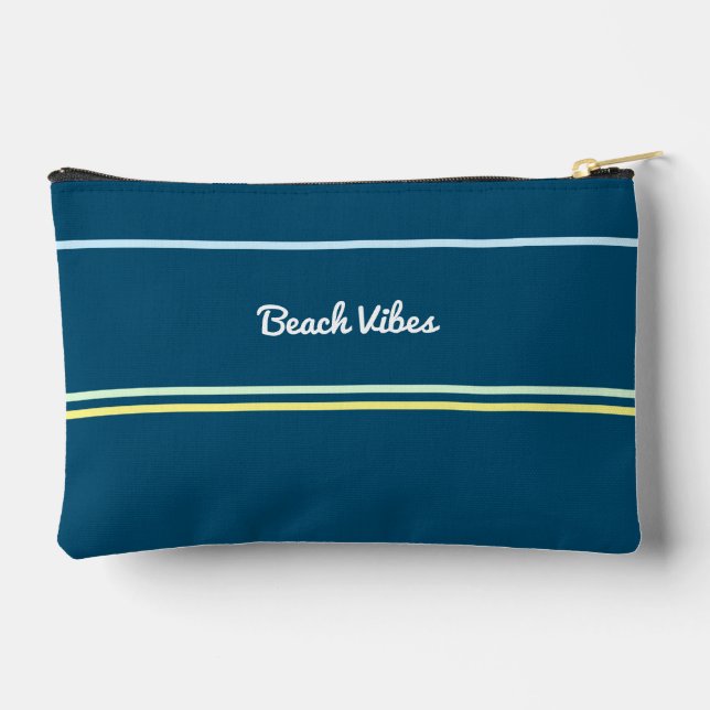 Beach Vibes Navy Blue Ocean Summer Cool Monogram Zubehörtasche (Rückseite)