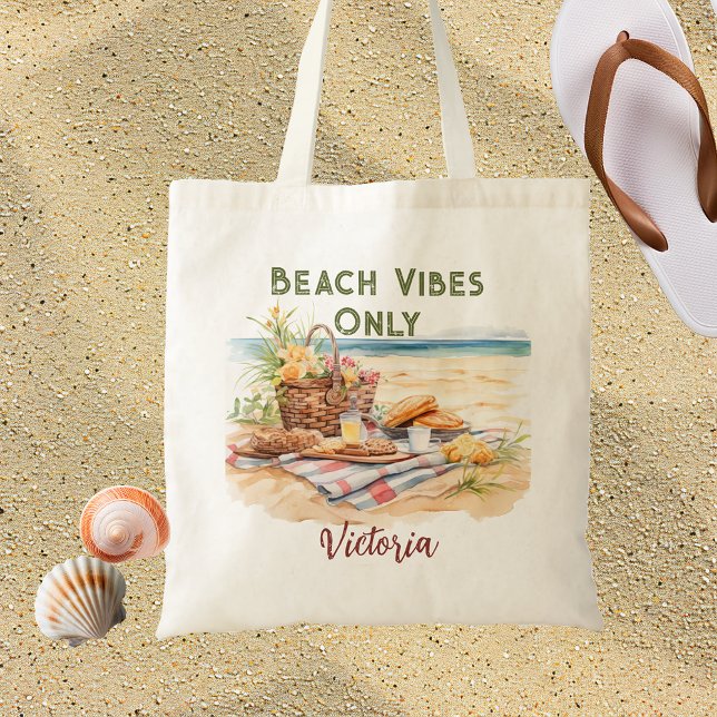 Beach Vibes Nur Personalisierter Strand Tragetasche (Von Creator hochgeladen)