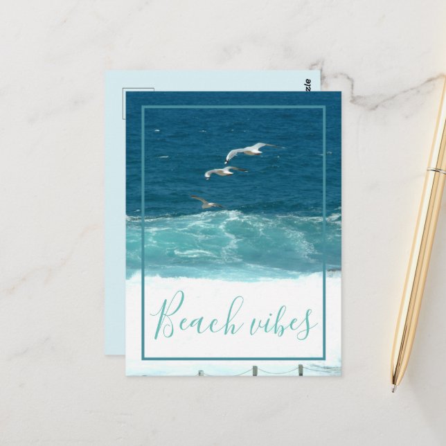 Beach Vibes Ocean Waves Postkarte (Vorderseite/Rückseite Beispiel)