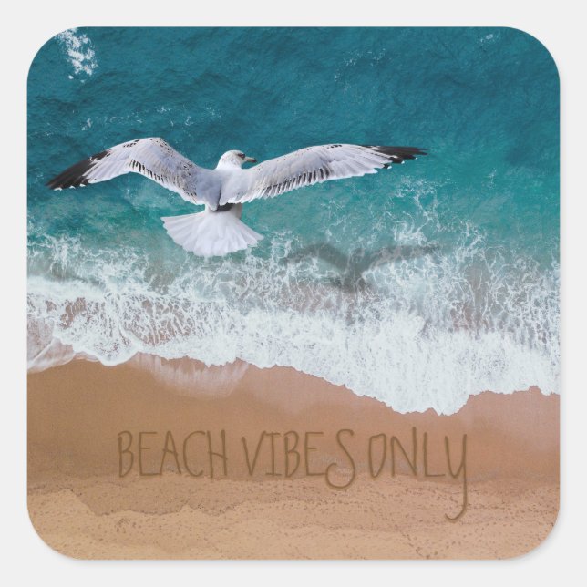 Beach Vibes only Seashore Coastore Seagull Quadratischer Aufkleber (Vorderseite)