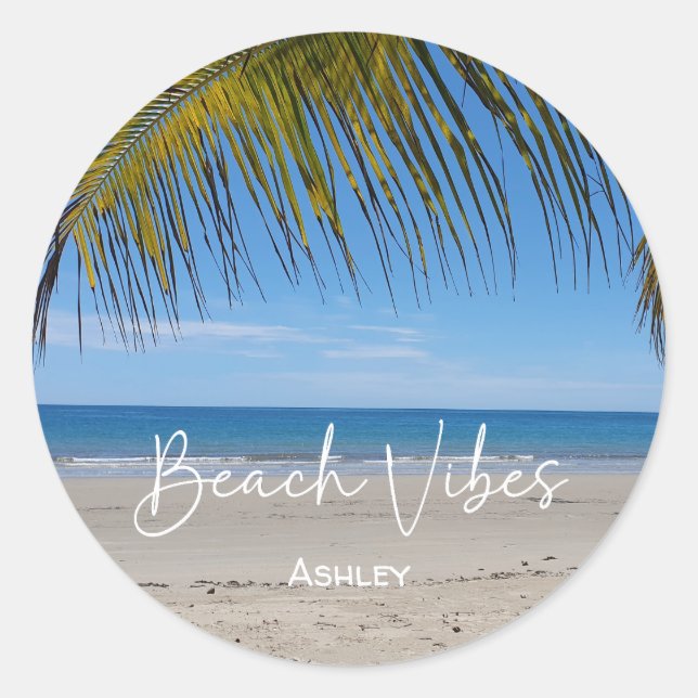 Beach Vibes Personalisiert Runder Aufkleber (Vorderseite)