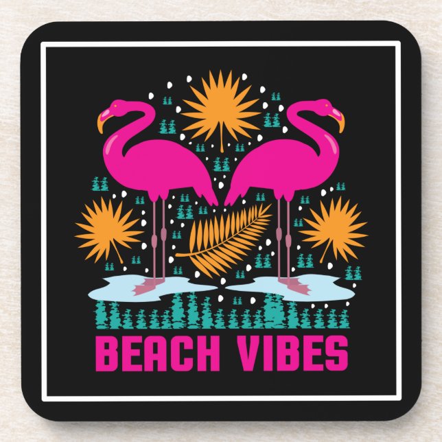 Beach Vibes Pink Flamingos-19501 Getränkeuntersetzer (Vorderseite)