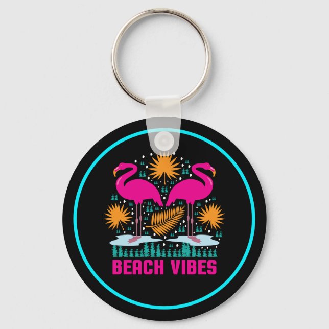 Beach Vibes Pink Flamingos-19501 Schlüsselanhänger (Vorderseite)