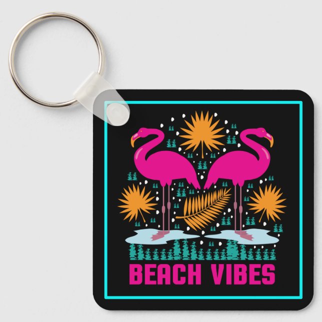 Beach Vibes Pink Flamingos-19501 Schlüsselanhänger (Vorderseite)
