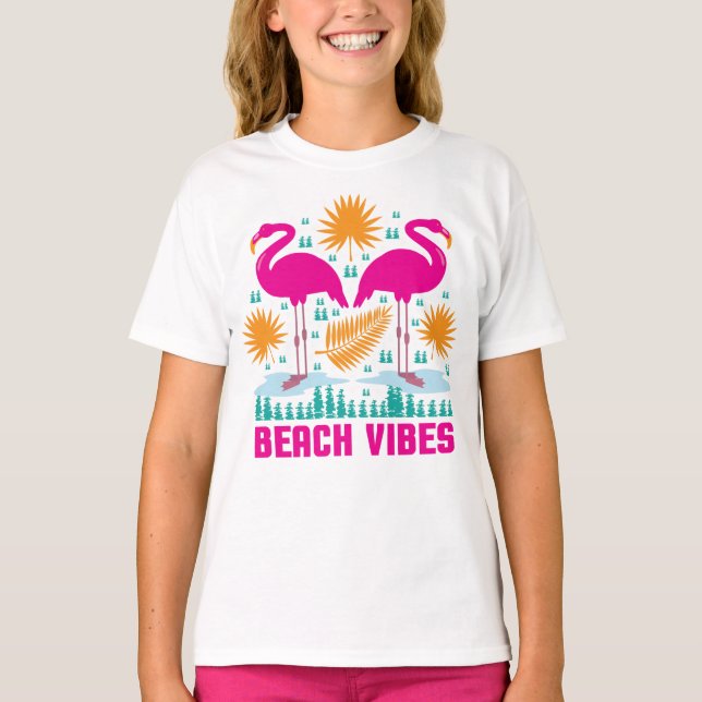 Beach Vibes Pink Flamingos-19501 T-Shirt (Vorderseite)