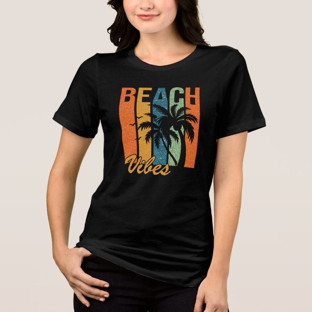 Beach Vibes Retro Summer Black T - Shirt (Vorderseite)