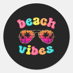 Beach Vibes Summer Sungles Retro Niedlich Girl Wom Runder Aufkleber