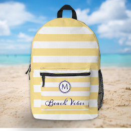 Beach Vibes Summer Yellow White Strips Monogram Bedruckter Rucksack