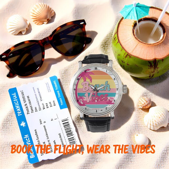 Beach Vibes Sunset Clock Tropical Armbanduhr (Von Creator hochgeladen)