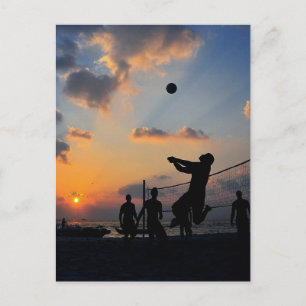 Beach Volleyball bei Sunset Postkarte