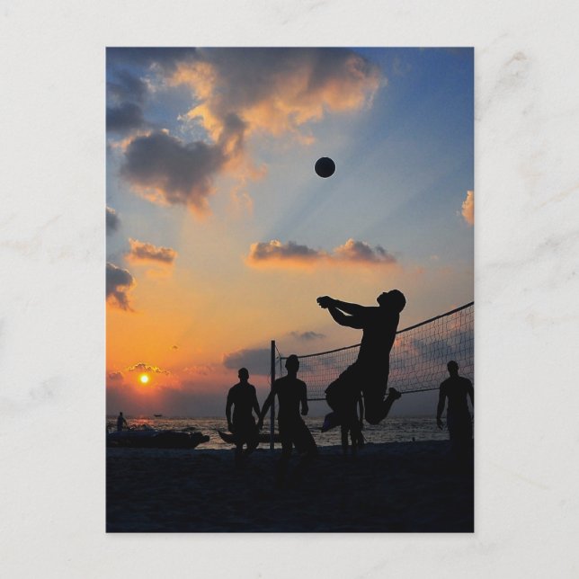 Beach Volleyball bei Sunset Postkarte (Vorderseite)