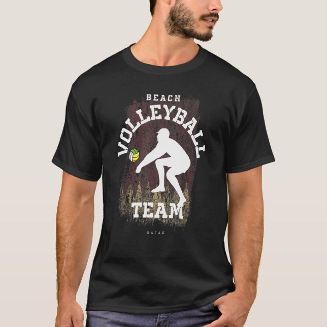 Beach Volleyball Katar Flag Liebe Volleyball Spiel T-Shirt (Vorderseite)