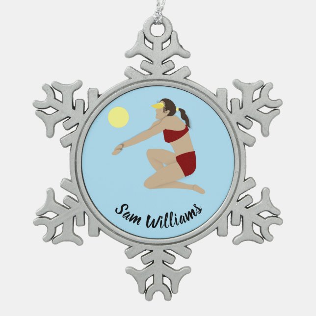 Beach Volleyball Schneeflocken Zinn-Ornament (Vorderseite)