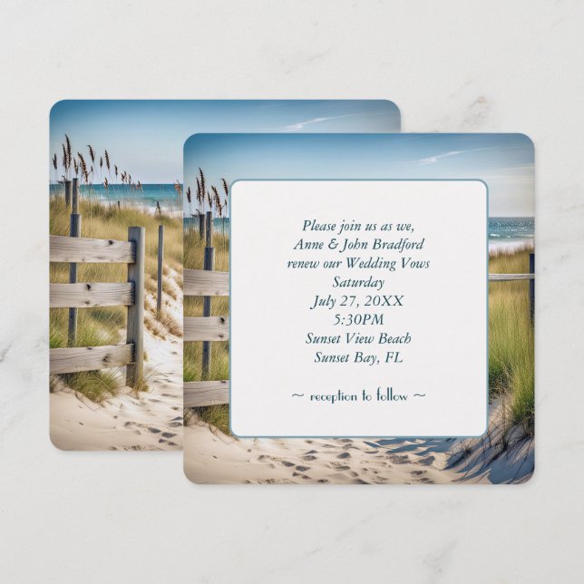 Beach Vow Renewal Wedding Einladung (Vorne/Hinten)