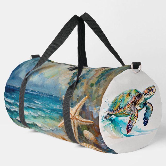 Beach Wasserfarbe Wasserschildkröten Große Duffle Bag (Linke Ecke)