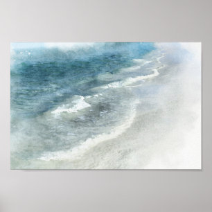 Beach Watercolor - Aquamarine dunkelblaue Waves an Poster