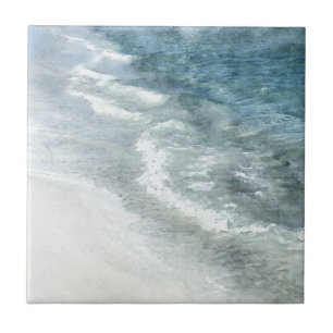 Beach Watercolor - Aquamarine dunkle Blauwellen an Fliese