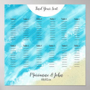 Beach Watercolor Bokeh Light Wedding Chart Poster