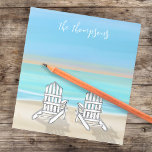 Beach Watercolor Ocean Seashore Adirondack Stühle Notizblock<br><div class="desc">Dieses Design zeichnet sich durch einen whimsisistischen Strand in Aquarell aus,  ideal für Strandhütten,  Küstenwohnungen,  ein Wasserwasser,  eine Sonne,  Meereswassermuscheln und Dollar,  eine botanische Seesternart,  eine niedliche kreative,  maßgeschneiderte,  minimalistische niedliche Unterhaltung,  mit Meereswelt Ozeanwellen Strand Sand,  mit blau türkisblau-weiß orange gelb,  ein stilvoller trendiger Kalligraphischer Schriftart</div>