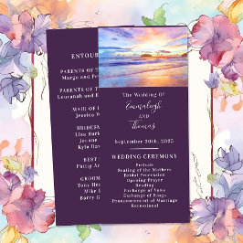 Beach Watercolor Pink Sunrise Wedding Programm