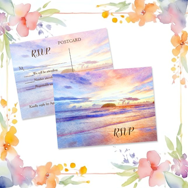 Beach Watercolor Sonnenaufgang UAWG Einladungspostkarte (Von Creator hochgeladen)