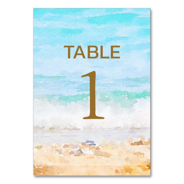 Beach Watercolor-Tischnummer Tischnummer (Vorderseite)