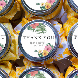 Beach Watercolor Tropical Blume Wir danken Ihnen Runder Aufkleber