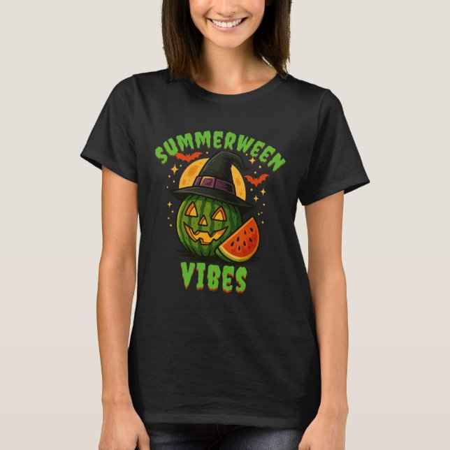 Beach Watermelon Summerween Vibes Hexen Halloween T-Shirt (Vorderseite)