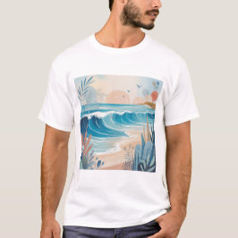 Beach Wave Minimal Art T-Shirt – Ruhige Küstenästh