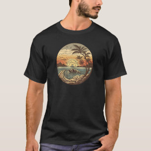 Beach Wave Retro Palmen Sonne Retro Stil Wellen Sy T-Shirt