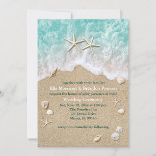 Beach Waves & Starfish Hochzeitseinladung Einladung