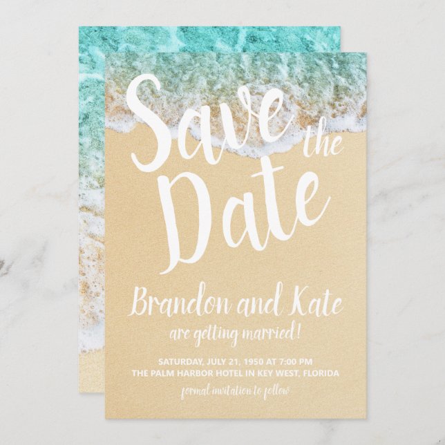 Beach Waves und Sand Save the Date Einladung (Vorne/Hinten)