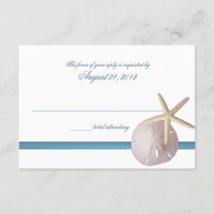 Beach Wedblue mit Sand Dollar und Starfish RSVP Karte