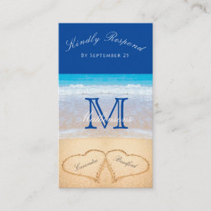 Beach Wedding 2 Hearts Sand Dark Blue UAWG Enclos Begleitkarte