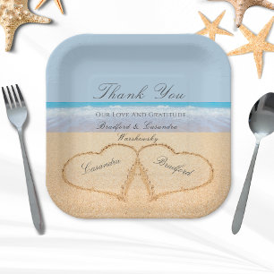 Beach Wedding 2 Herz im Sand Hochzeitspapier Pappteller