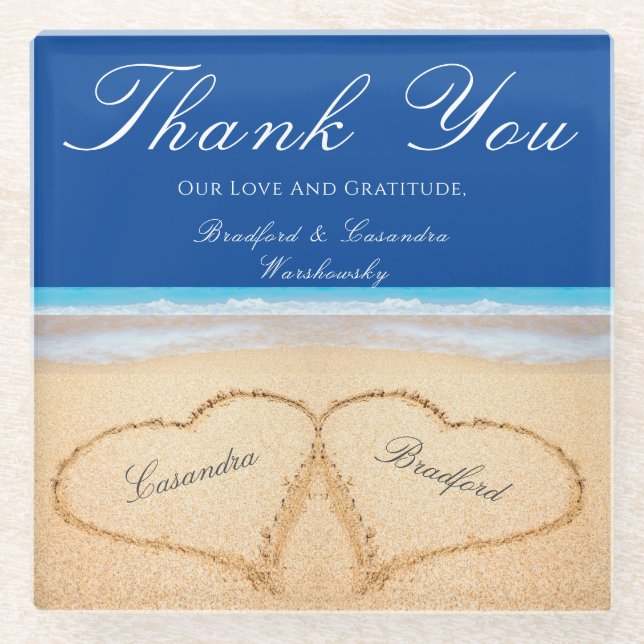 Beach Wedding 2 Herz in the Sand Wedding Glasuntersetzer (Vorderseite)