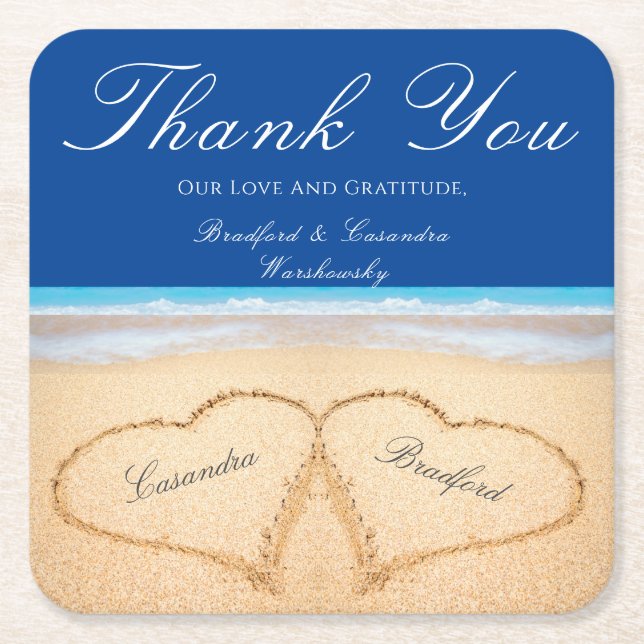 Beach Wedding 2 Herz in the Sand Wedding Rechteckiger Pappuntersetzer (Vorderseite)