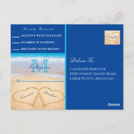 Beach Wedding 2 Herz Sand Dark Blue UAWG Postkarte