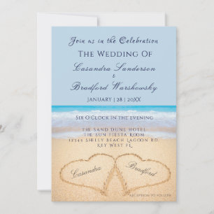 Beach Wedding 2 Herz Sand Wedding Dusty Blue Einladung