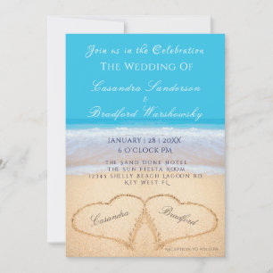 Beach Wedding 2 Herz Sand Wedding Ocean Blue Einladung