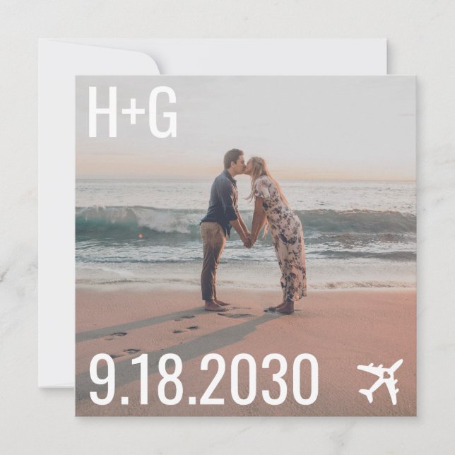 Beach Wedding Airplane Zielplatz Foto Save The Date (Vorderseite)