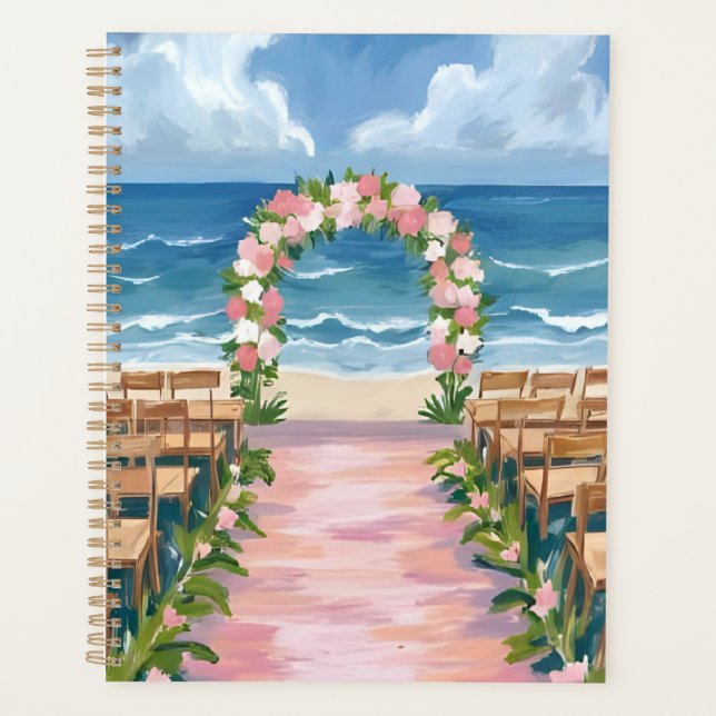 Beach Wedding Aisle Floral Watercolor Planer (Vorderseite)