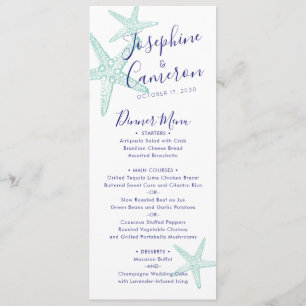 Beach Wedding Aquamarin Blue Starfish Modern Menükarte