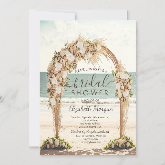 Beach Wedding Arbor Rose Brautparty Einladung (Vorderseite)