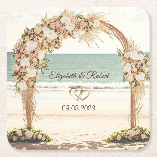 Beach Wedding Arbor Rose Rechteckiger Pappuntersetzer (Vorderseite)