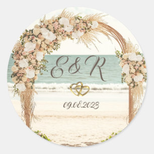 Beach Wedding Arbor Rose Runder Aufkleber